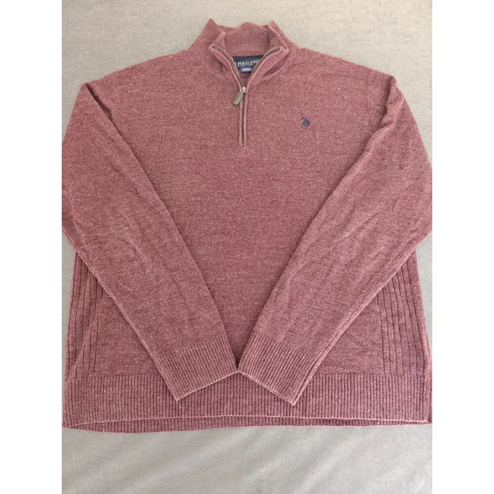U.S. Polo Assn. Mens Quarter Zip Sweater XL Burgundy Knit Pullover Mock Neck